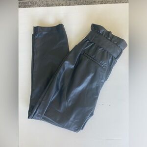 Leather black paperbag waist cropped pants